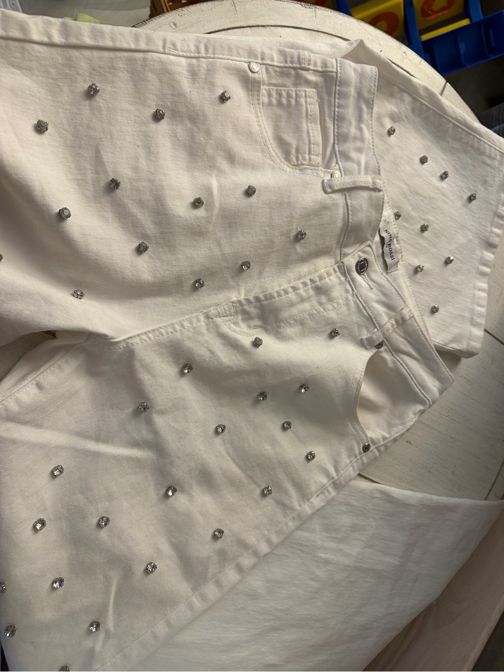 Hype White Skinny Jeans with Silver Crystal Studs